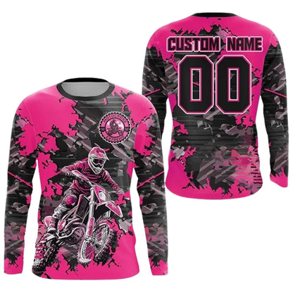 Custom Camouflage Orange Motocross Long Sleeve Jersey For Men, Custom Camo Racing Dirt Bike Shirts MZ0081