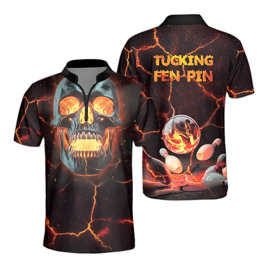 Tucking Fen Pin Custom Skull Flame Bowling Jersey For Mens, Custom Skull Bowling Team Shirts BZ0338