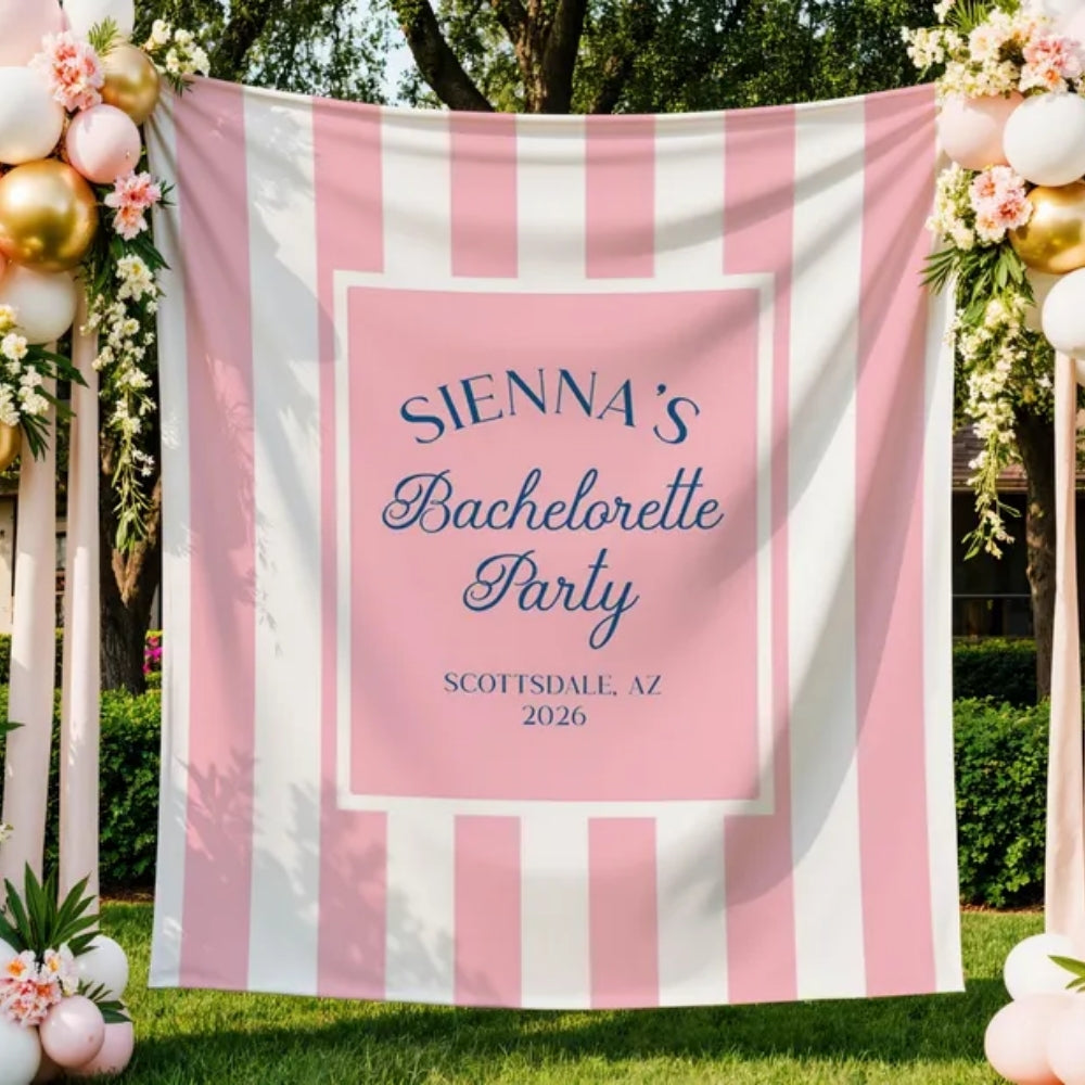 Personalized Bachelorette Blue Striped Banner, Custom Bachelorette Party Banner WD0419