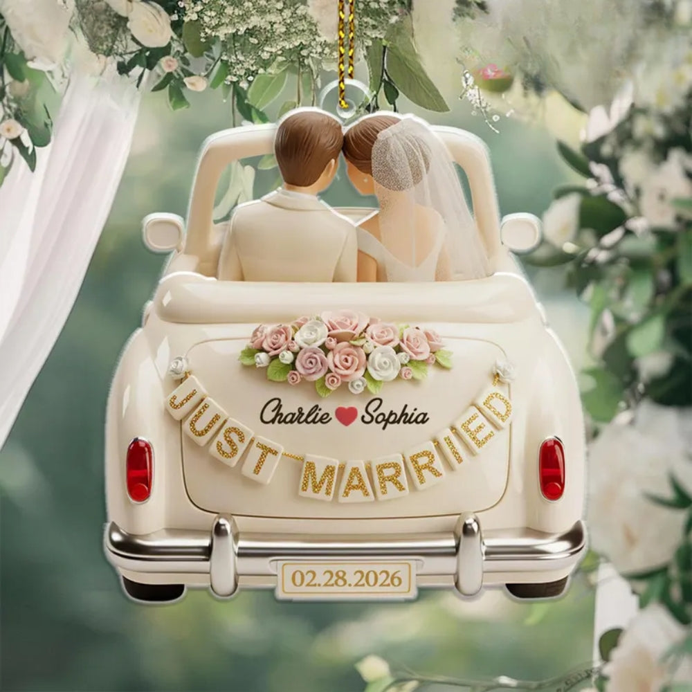 Just Married Personalized Couple Name Acrylic Ornament, Custom Wedding Ornament WD0298