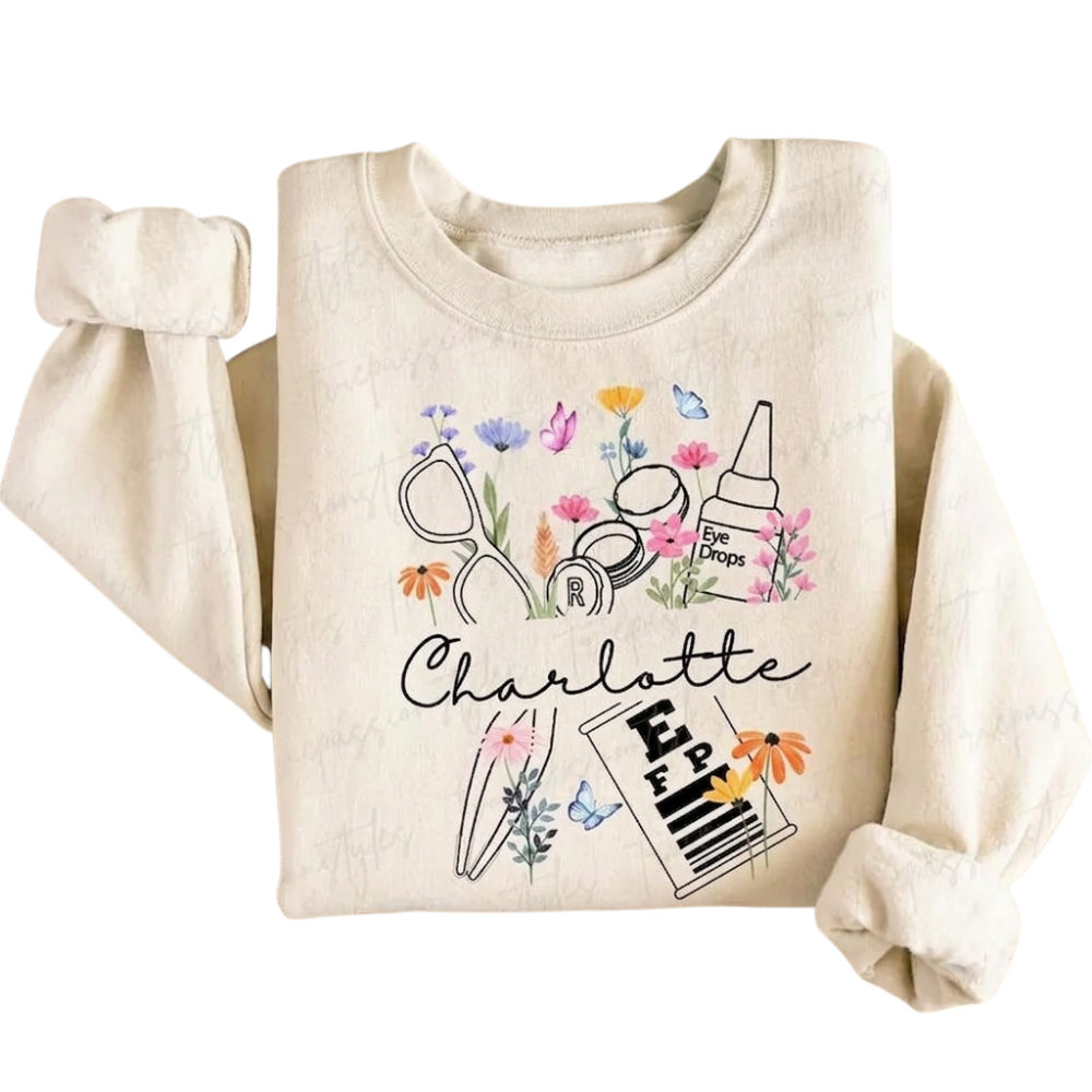 Custom Name Optometrist Floral Sweatshirt, Personalized Ophthalmologist Sweatshirts 2D0914