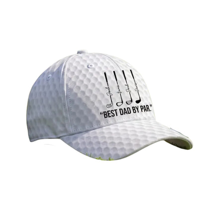 Best Dad By Par Custom Kid Name Golf Baseball Cap 3D Printed, Personalized Father's Day Gift Golf Cap CP0488