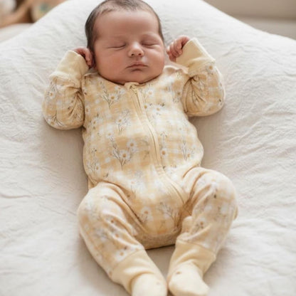 Daisy Flower Yellow Baby Romper Convertible Zipper, Floral Baby Convertible Romper BB0349
