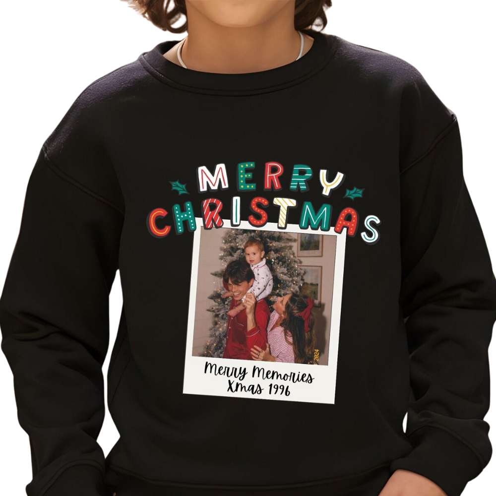 Merry Christmas Custom Photo Family Matching Sweatshirt, Personalized Christmas Family Sweatshirt With Picture ET1646