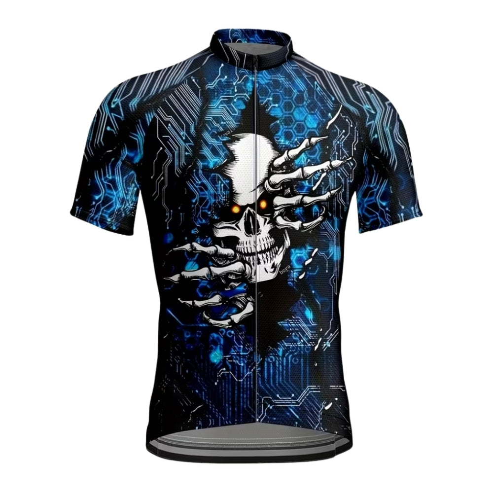 Skull Blue And Black Cycling Short Sleeve Jersey Men, Skull Cycling Jerseys CE0031
