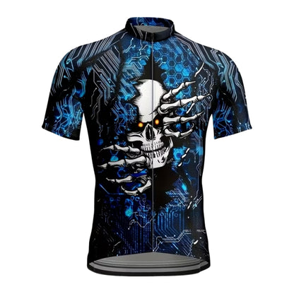 Skull Blue And Black Cycling Short Sleeve Jersey Men, Skull Cycling Jerseys CE0031