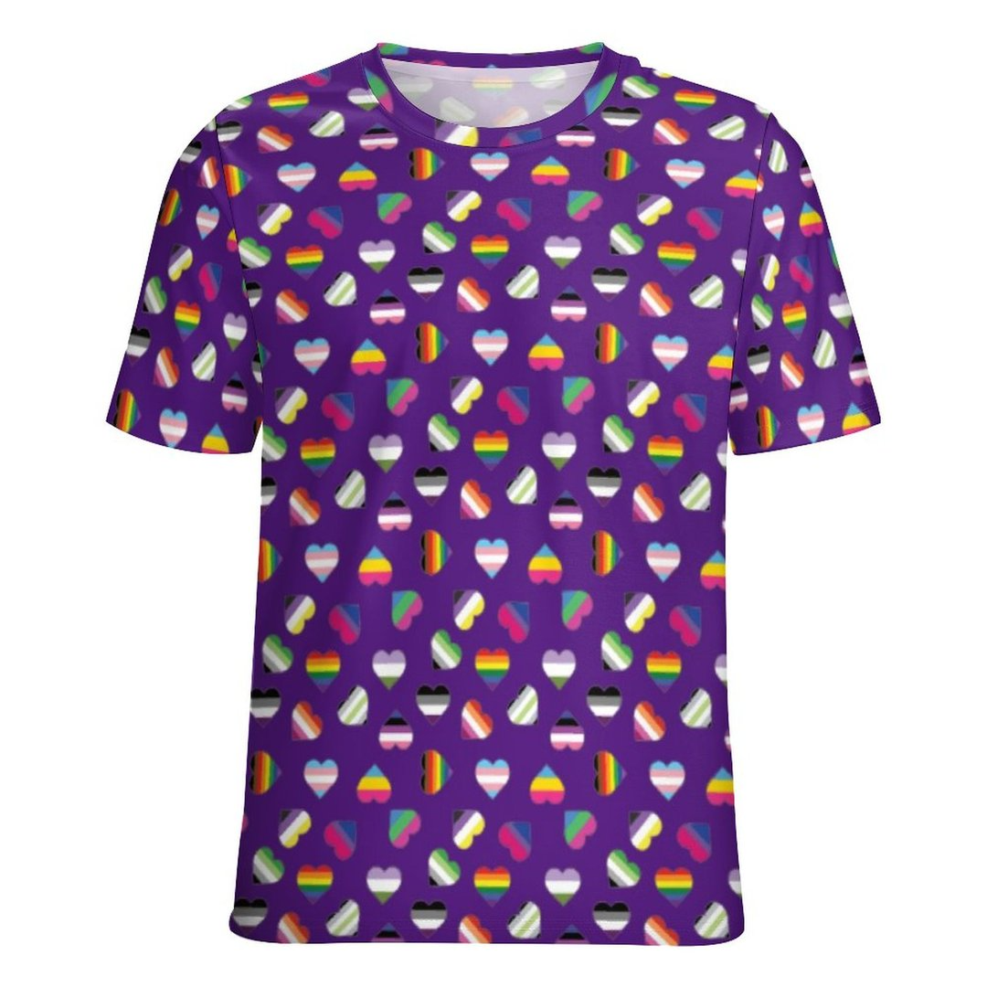 Pride Flag Heart Print Lgbt Gay Trans Bi Ace Queer Short Sleeve Shirt Women Plus Size Blouse Tunics Tops LO0920