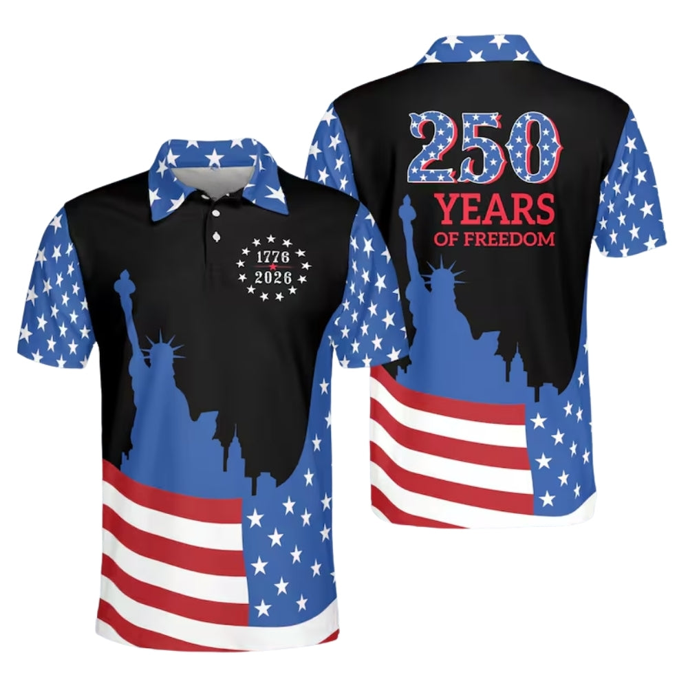 250 Years Of Freedom US Flag Golf Polo Shirt, Red White And Blue Golf Shirts For 4th Of July GE0409