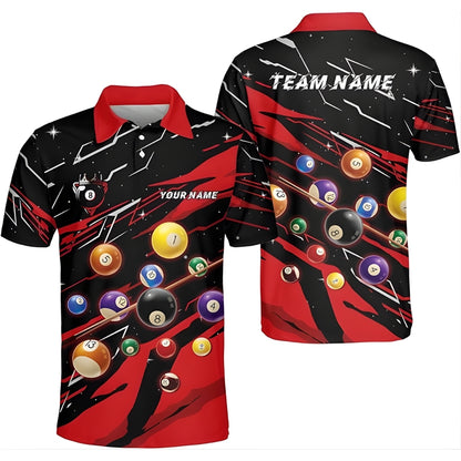 Custom Team Black And Red Billiard Polo Shirt For Mens, Custom Billiard Pool Players Shirts BIZ0193