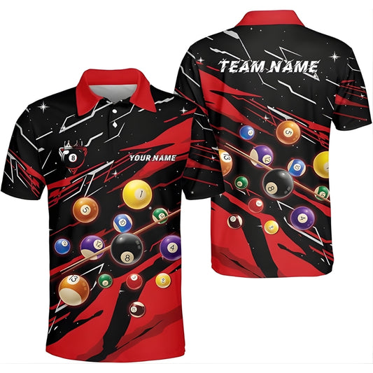 Custom Team Black And Red Billiard Polo Shirt For Mens, Custom Billiard Pool Players Shirts BIZ0193