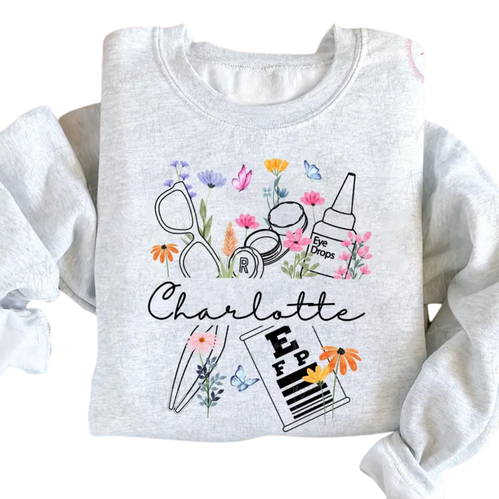 Custom Name Optometrist Floral Sweatshirt, Personalized Ophthalmologist Sweatshirts 2D0914