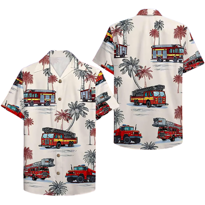 Tropical Firefighter Hawaiian Shirt For Men, Fire Truck Hawaiian Shirts For Fighter HE0295