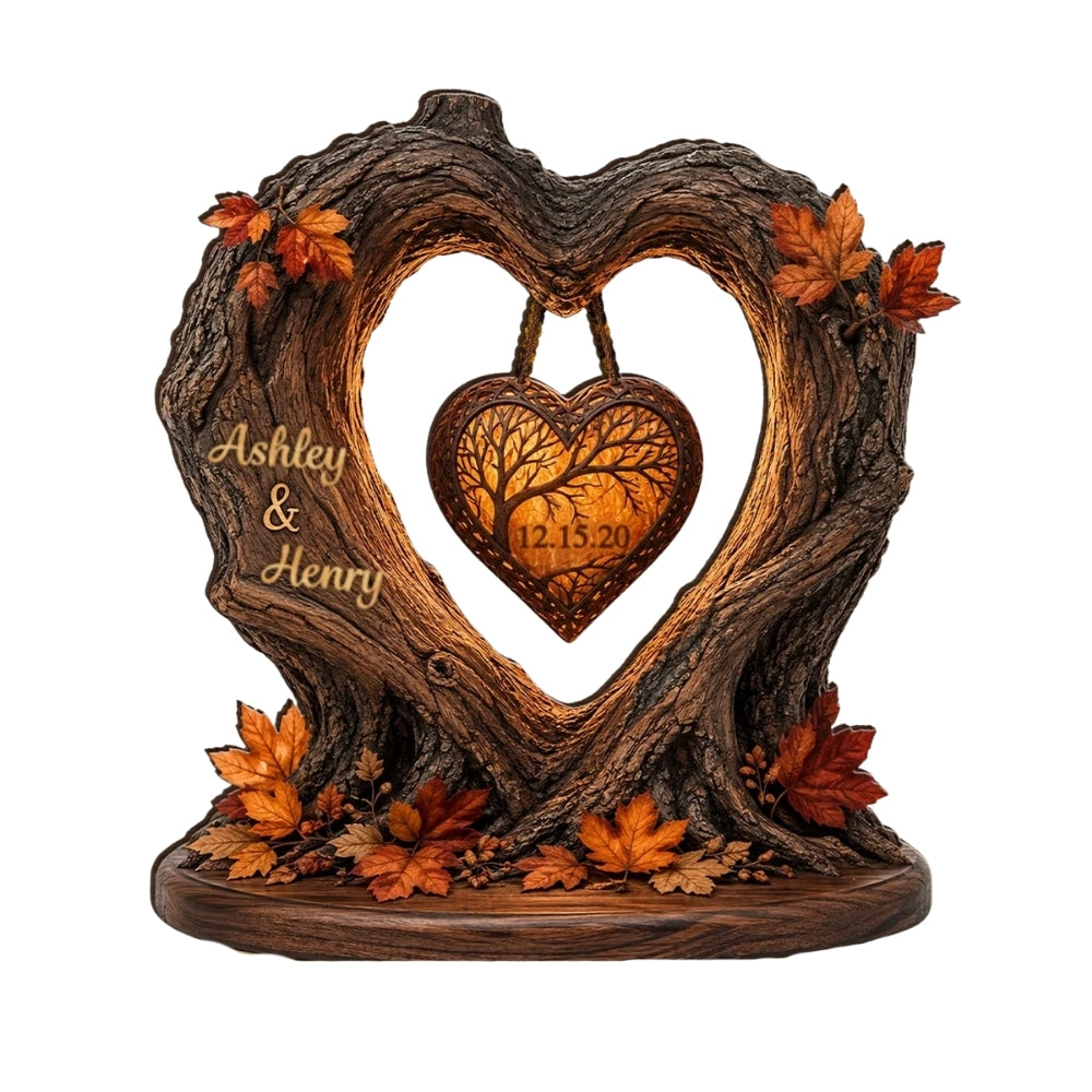 Custom Fall Heart Tree Wedding Wooden Plaque, Custom Autumn Wedding Wooden Block WD0806