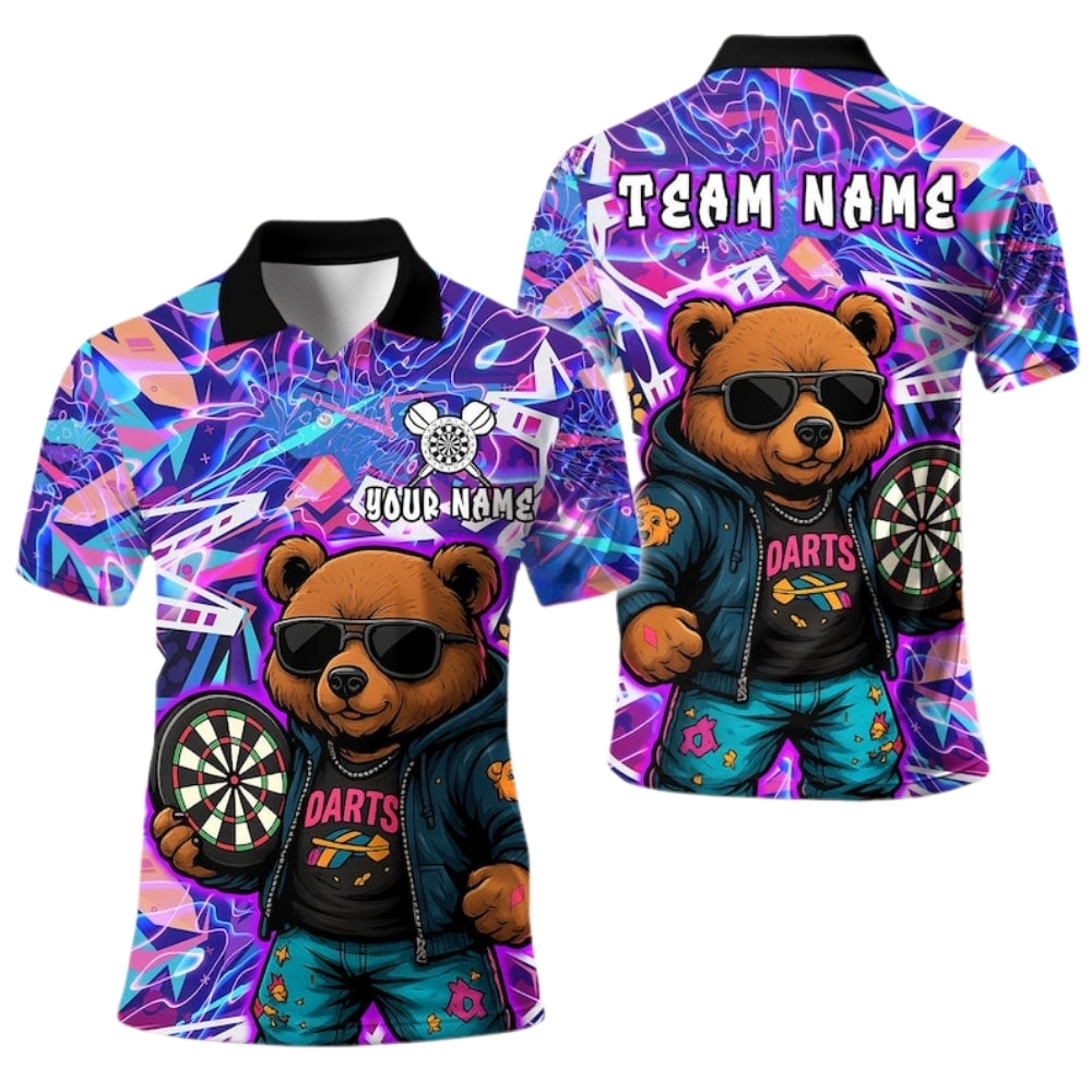 Custom Bear Graffiti Darts Men Polo Shirts, Custom Bear Darts Team Shirts DE0038