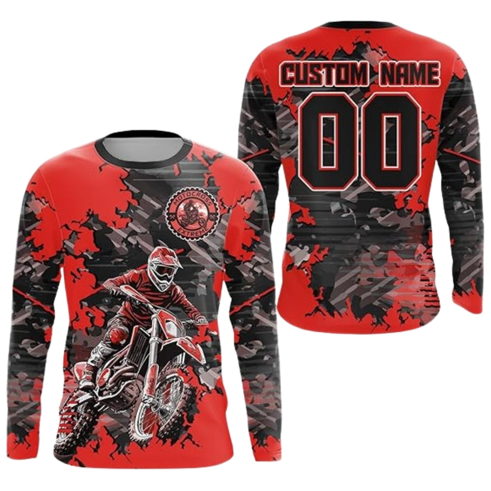 Custom Camouflage Orange Motocross Long Sleeve Jersey For Men, Custom Camo Racing Dirt Bike Shirts MZ0081