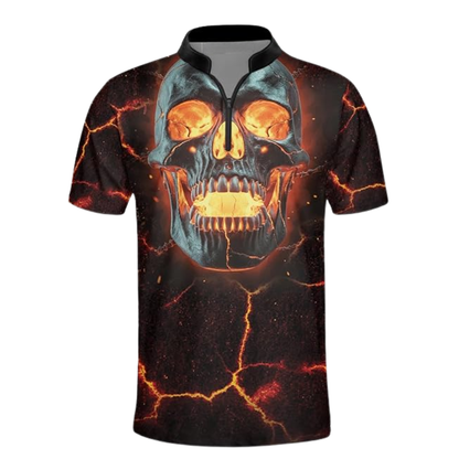 Tucking Fen Pin Custom Skull Flame Bowling Jersey For Mens, Custom Skull Bowling Team Shirts BZ0338