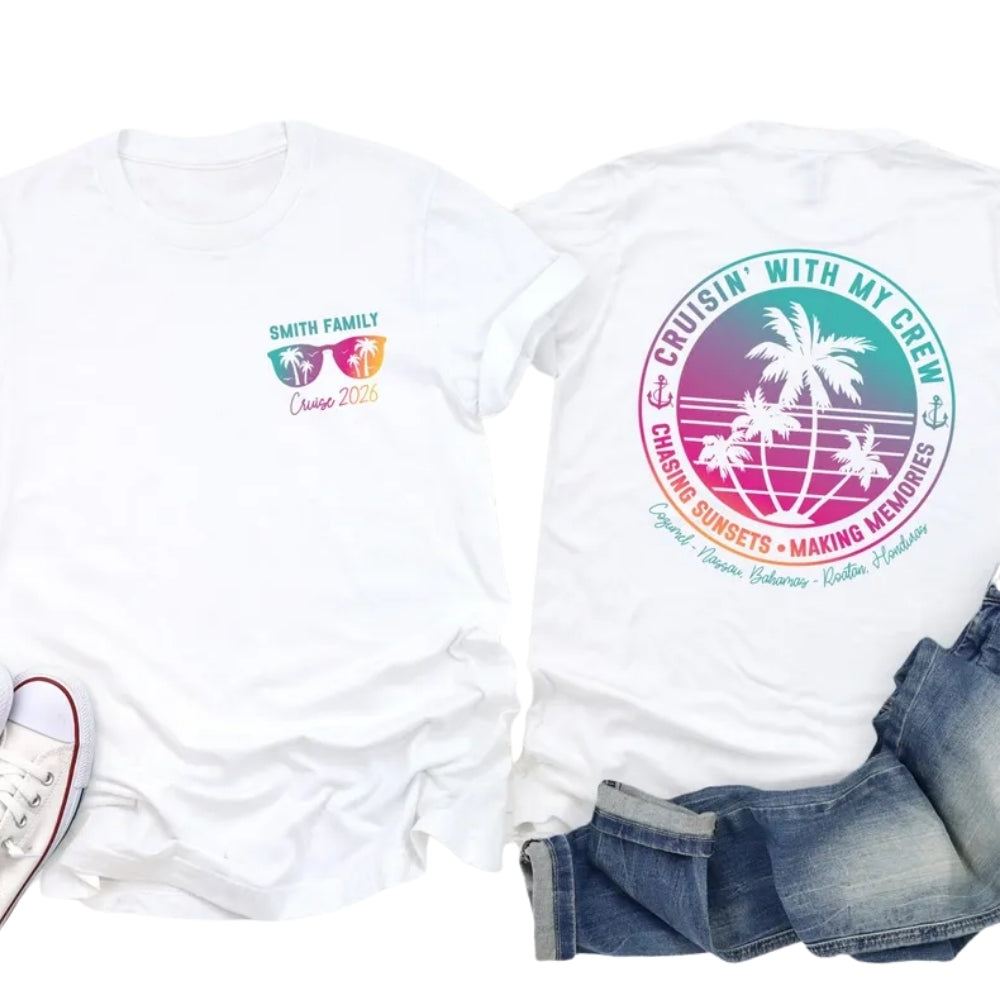 Custom Cruisin' With My Crew Matching Family T Shirts, Custom Family Cruise Vacation Shirts ET0101