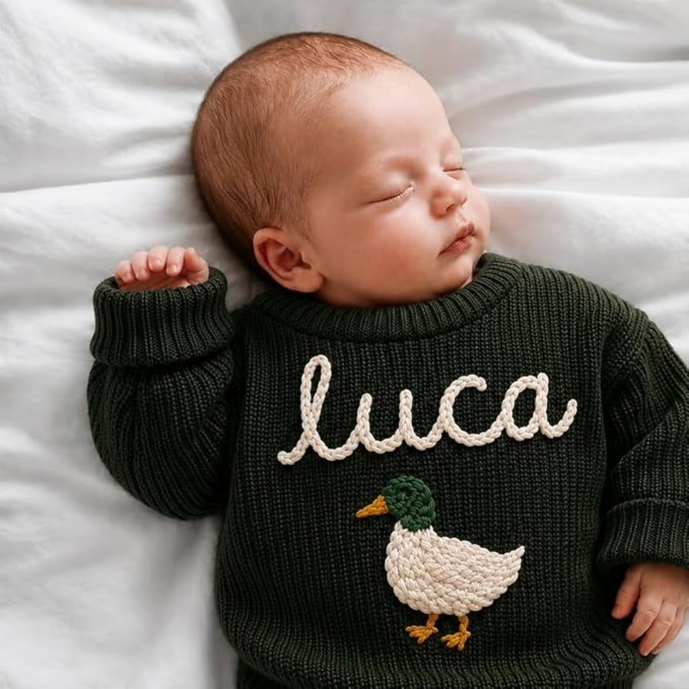 Custom Mallard Duck Baby Embroidered Knit Sweater, Custom Duck Baby Sweatshirt BB0778