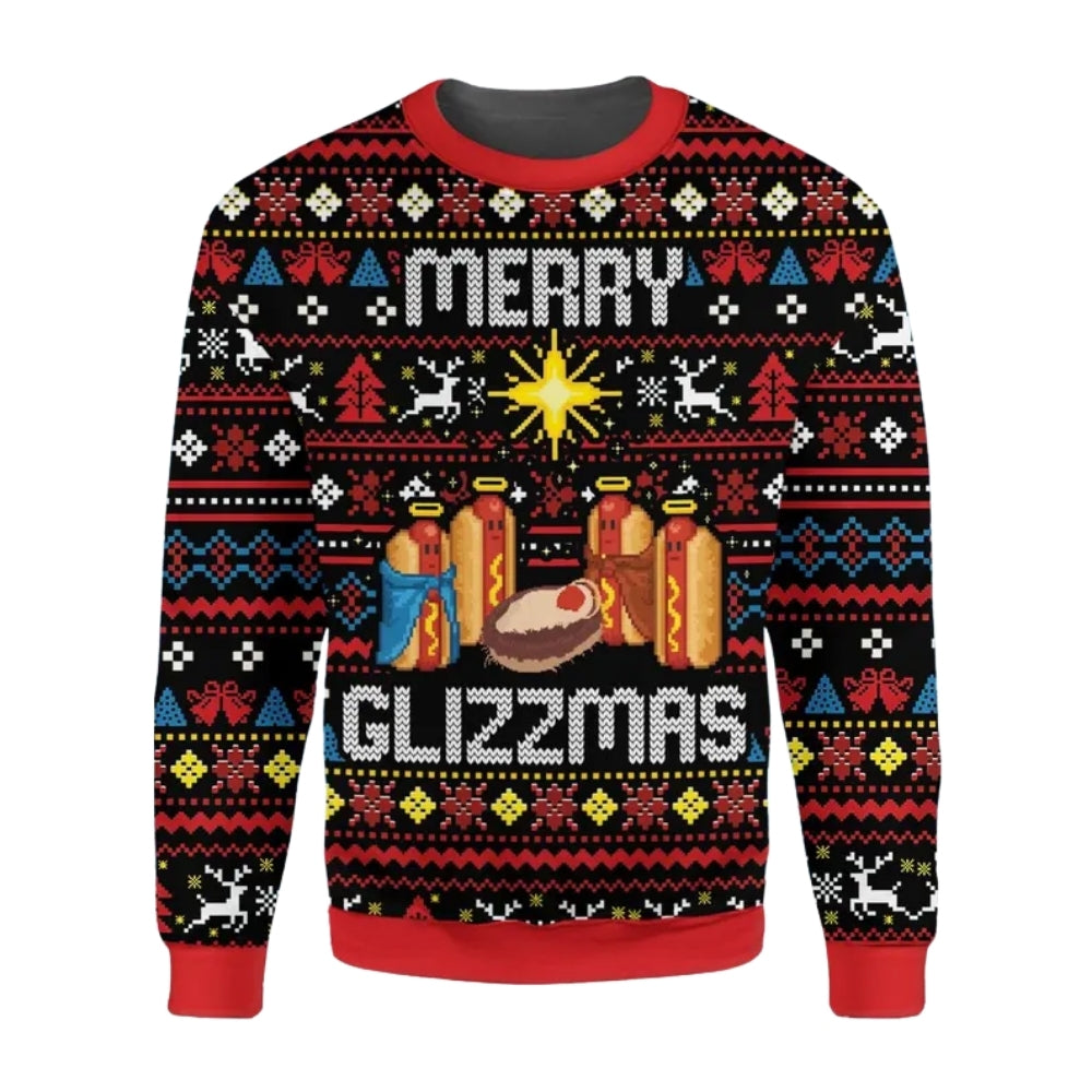 Merry Glizzmas Funny Hot Dog Christmas 3D Sweatshirt, Hot Dog Christmas Sweatshirt 2D1090