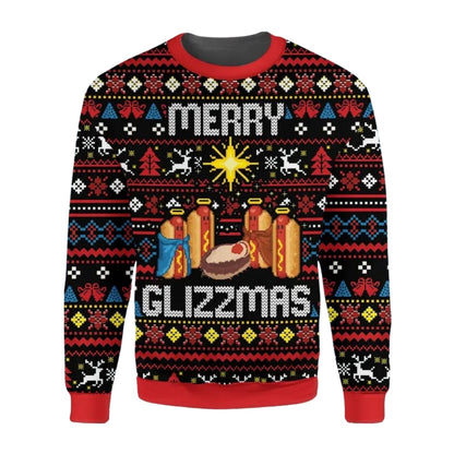 Merry Glizzmas Funny Hot Dog Christmas 3D Sweatshirt, Hot Dog Christmas Sweatshirt 2D1090