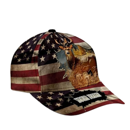 Custom American Flag Deer Hunting Baseball Cap, Custom Patriotic Deer Hunting 3D Printed Caps CP0232