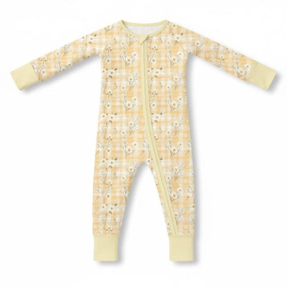 Daisy Flower Yellow Baby Romper Convertible Zipper, Floral Baby Convertible Romper BB0349