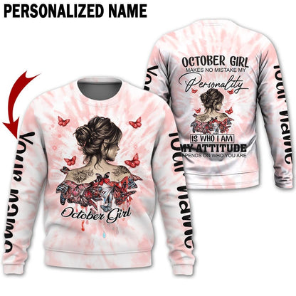 Personalized Name Birthday Outfit October Girl Hippie Bufterfly Red Birthday Shirt For Women TO2823