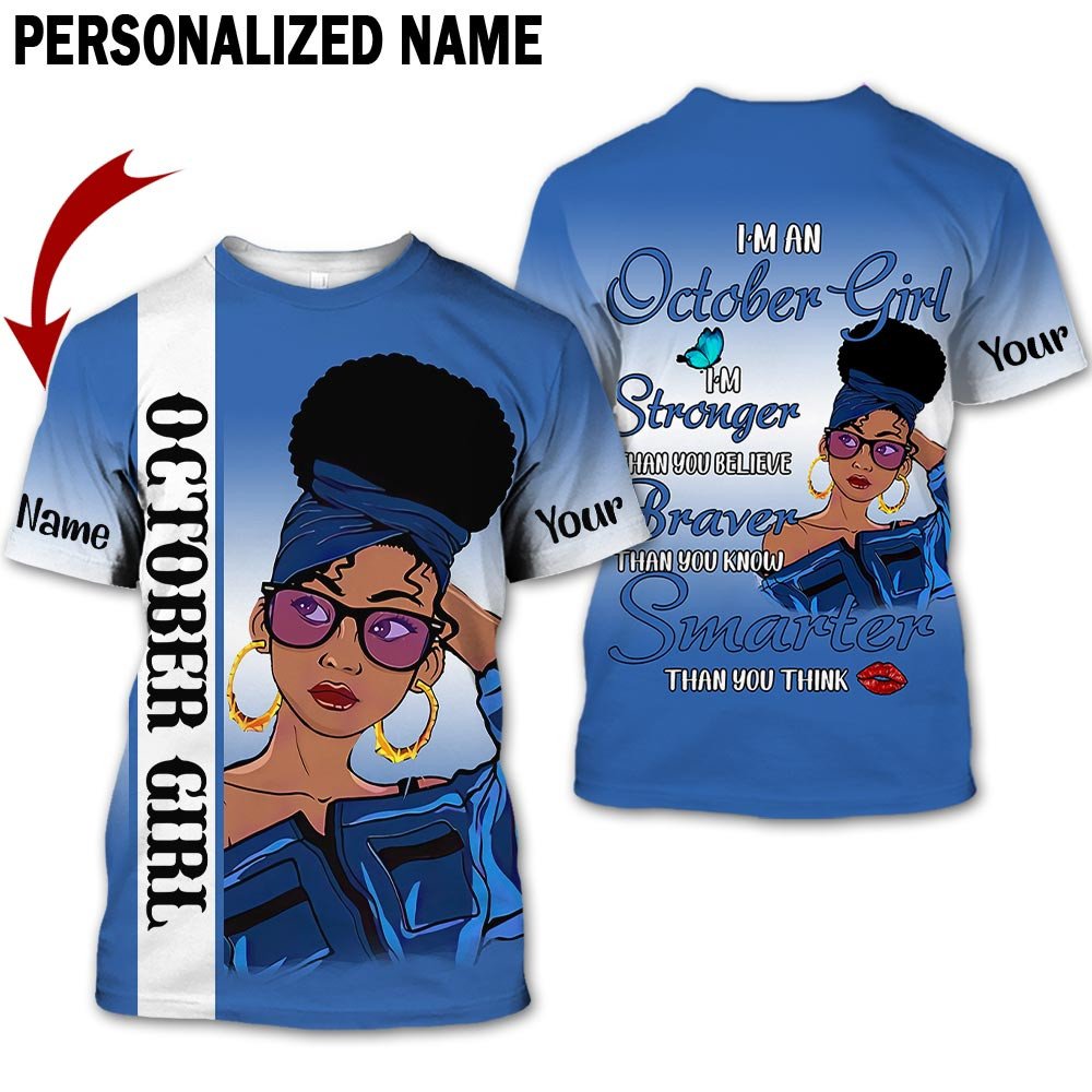 Personalized Name Birthday Outfit October Girl Thank You Think Blue All Over Printed Birthday Shirt TO2809