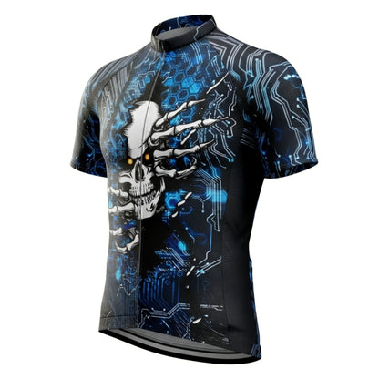 Skull Blue And Black Cycling Short Sleeve Jersey Men, Skull Cycling Jerseys CE0031