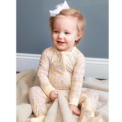 Daisy Flower Yellow Baby Romper Convertible Zipper, Floral Baby Convertible Romper BB0349
