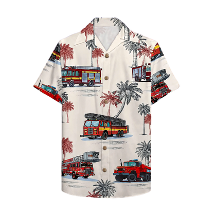 Tropical Firefighter Hawaiian Shirt For Men, Fire Truck Hawaiian Shirts For Fighter HE0295