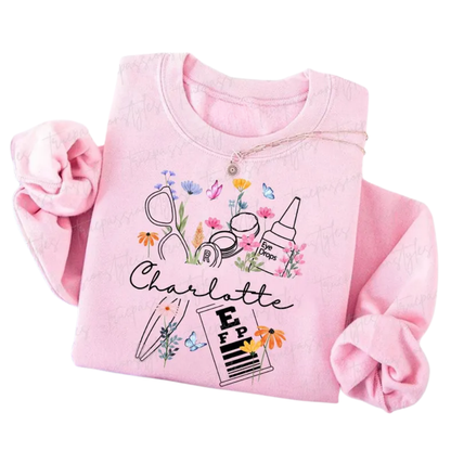 Custom Name Optometrist Floral Sweatshirt, Personalized Ophthalmologist Sweatshirts 2D0914