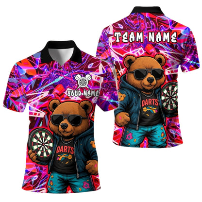 Custom Bear Graffiti Darts Men Polo Shirts, Custom Bear Darts Team Shirts DE0038