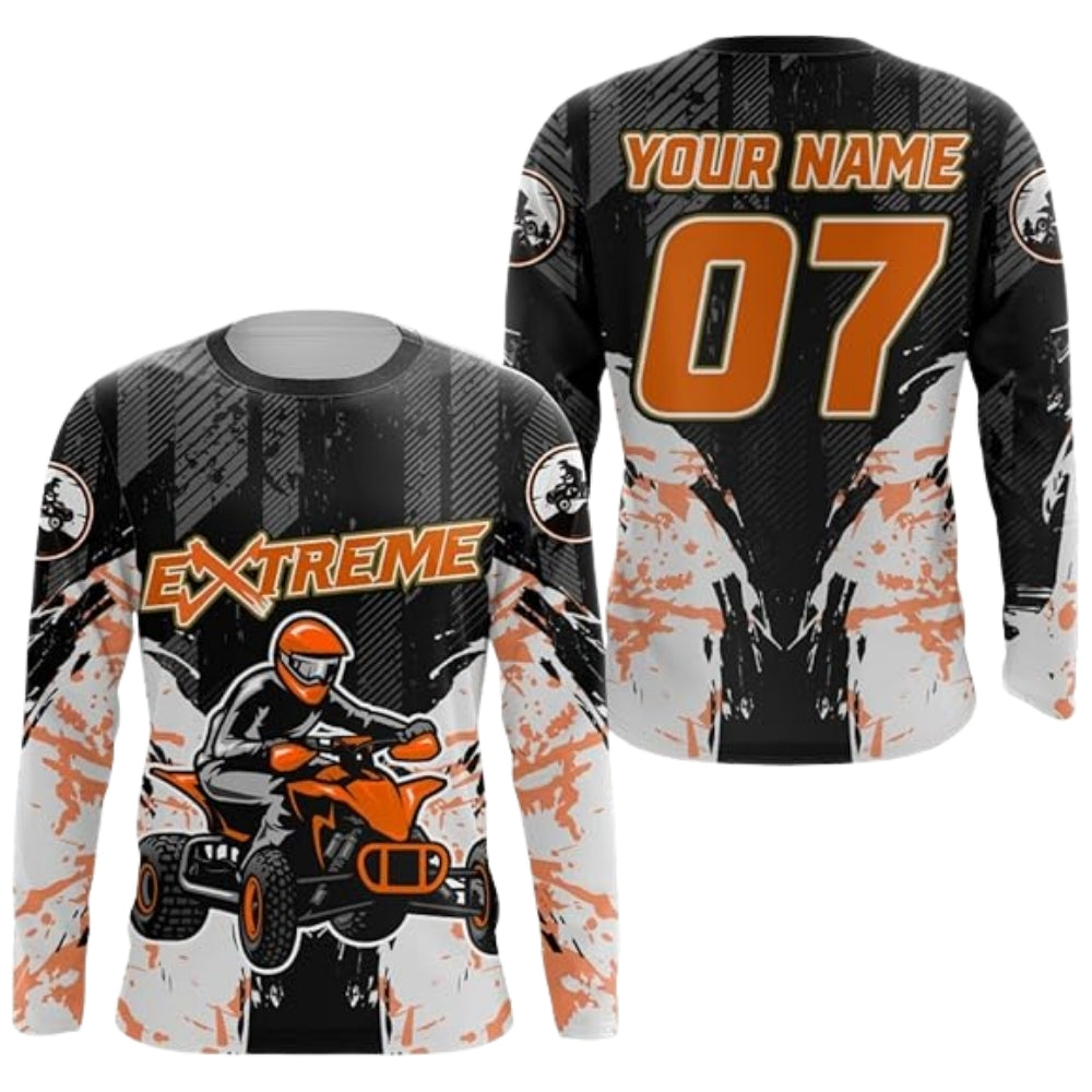 Custom ATV Racing Long Sleeve Jersey For Men Black Orange, Personalized ATV Dirt Bike Shirts MZ0082