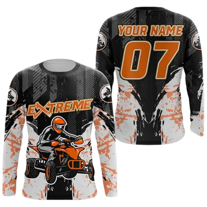 Custom ATV Racing Long Sleeve Jersey For Men Black Orange, Personalized ATV Dirt Bike Shirts MZ0082