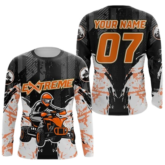 Custom ATV Racing Long Sleeve Jersey For Men Black Orange, Personalized ATV Dirt Bike Shirts MZ0082