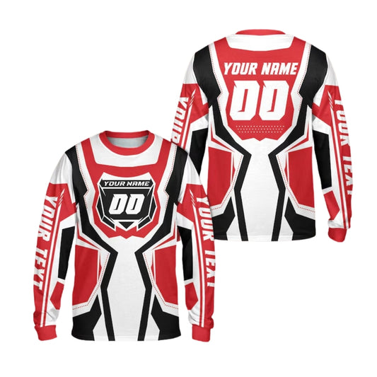 Custom Red And White Dirt Bike Long Sleeve Jersey Shirts For Men, Custom Dirt Bike Jerseys ME0047
