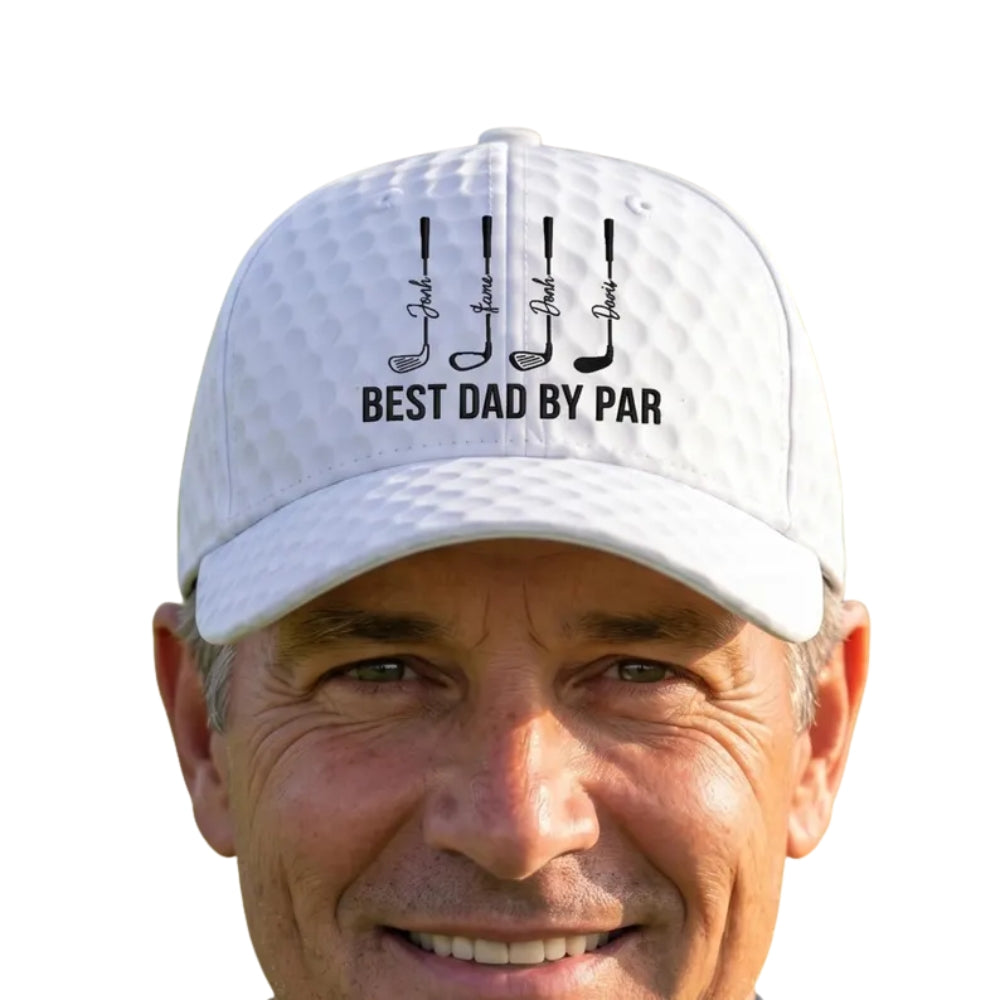 Best Dad By Par Custom Kid Name Golf Baseball Cap 3D Printed, Personalized Father's Day Gift Golf Cap CP0488