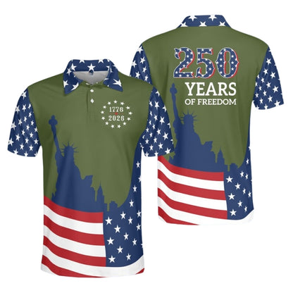 250 Years Of Freedom US Flag Golf Polo Shirt, Red White And Blue Golf Shirts For 4th Of July GE0409
