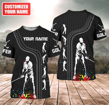 Personalized 3D Print Golf T Shirt Black Pattern, Golf Gift For Him, Men Golfer Shirt TO2331