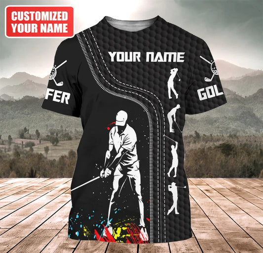 Personalized 3D Print Golf T Shirt Black Pattern, Golf Gift For Him, Men Golfer Shirt TO2331