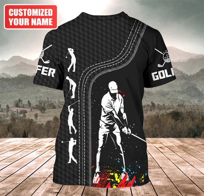 Personalized 3D Print Golf T Shirt Black Pattern, Golf Gift For Him, Men Golfer Shirt TO2331