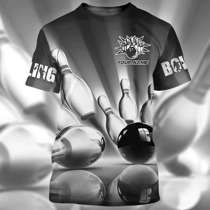Custom Grey Bowling T Shirt Men Women 3D All Over Print Bowling Tshirt TO1924