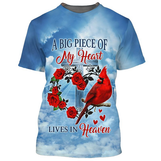 3D All Over Print Memorial T Shirt Big Piece Of My Heart Lives In Heaven Shirts TO1685