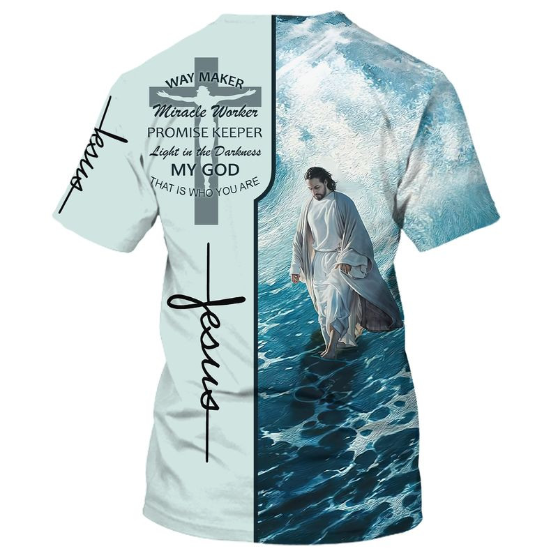 3D Jesus Walking On The Beach T Shirt Way Maker Micracle Worker Promise Keeper Shirts TO1682