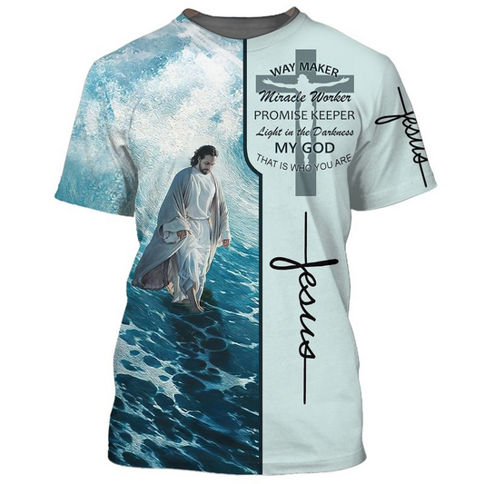 3D Jesus Walking On The Beach T Shirt Way Maker Micracle Worker Promise Keeper Shirts TO1682