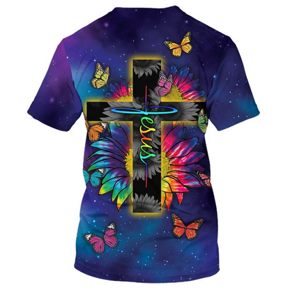 3D Colorful Jesus Tshirt Butterfly Sunflower Pattern On Shirts TO1679