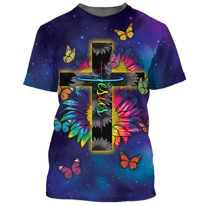 3D Colorful Jesus Tshirt Butterfly Sunflower Pattern On Shirts TO1679