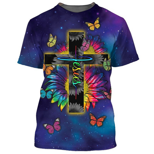 3D Colorful Jesus Tshirt Butterfly Sunflower Pattern On Shirts TO1679