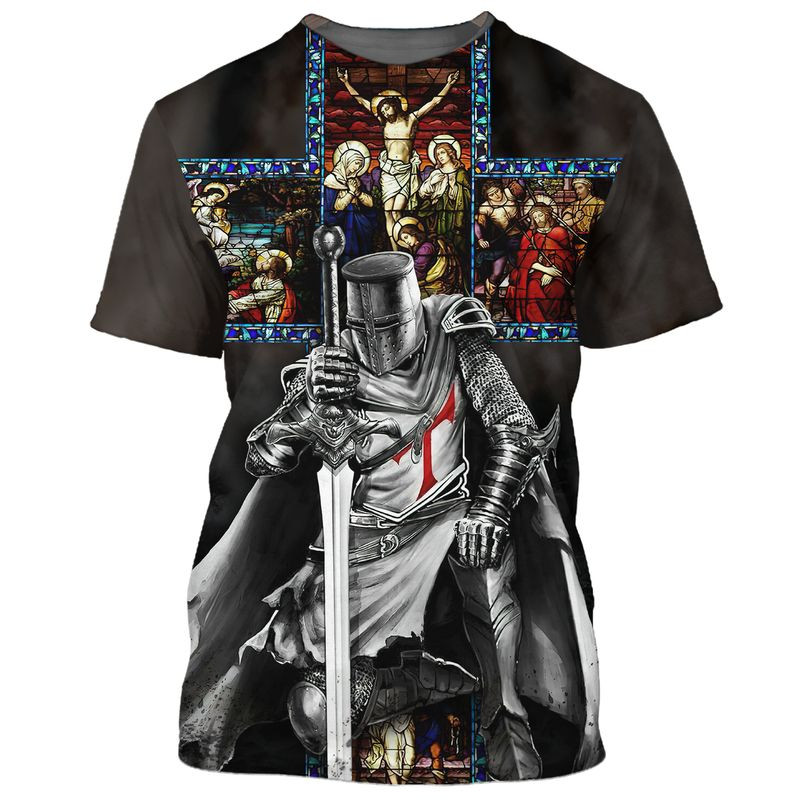 Knight Templar Warrior Knee Before Jesus Tee Shirt 3D Sublimation God On Shirts TO1675